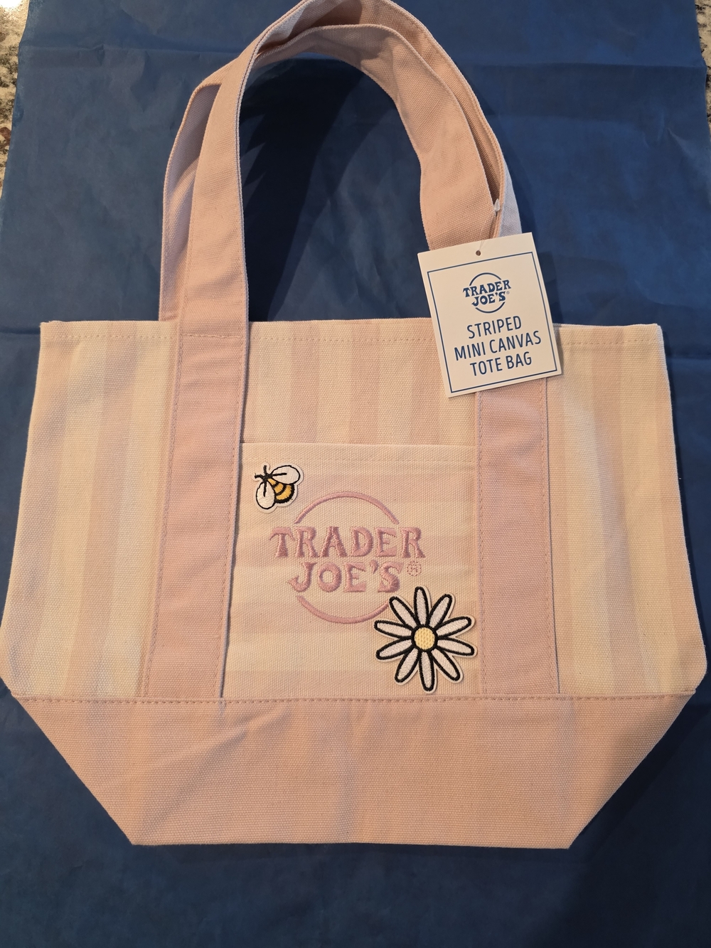 Trader Joe's Upcycle Pink Striped Mini Canvas Tote Bag